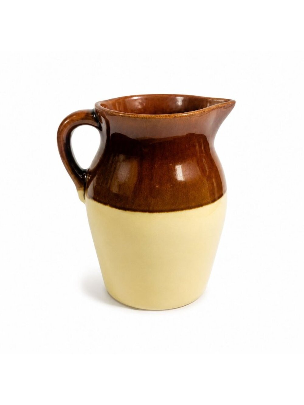 Stoneware Pitcher Vase Roseville RRP Made in USA. Beige/Brown Two Toned Farmhous